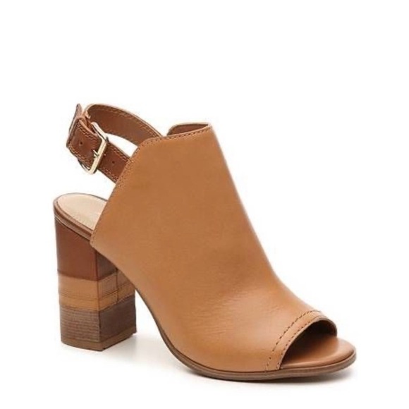 Aldo Shoes - ALDO Brown Leather Open Toe Slingback Block Heel Ankle Strap Buckle US 9